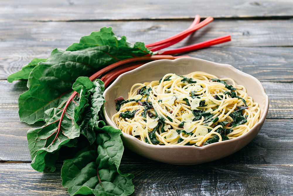 Rezept mit Mangold und Pasta
